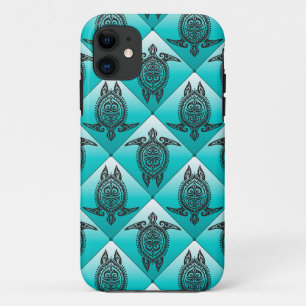 Shamanic Sea Turtles Pattern - cyan iPhone 11 Case