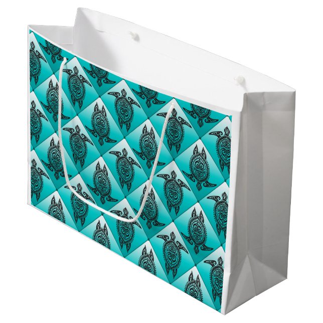 Shamanic Sea Turtles Pattern - cyan Large Gift Bag (Front Angled)