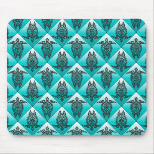 Shamanic Sea Turtles Pattern - cyan Mouse Mat