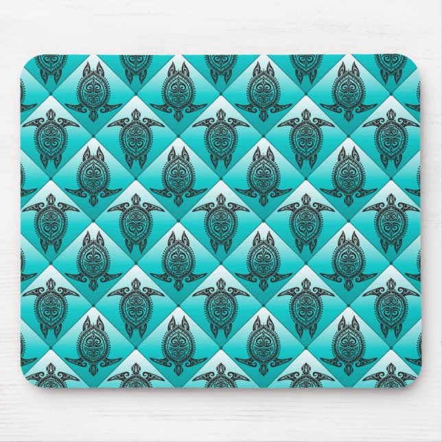 Shamanic Sea Turtles Pattern - cyan Mouse Mat (Front)