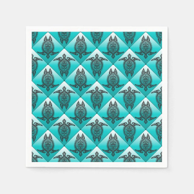 Shamanic Sea Turtles Pattern - cyan Napkin (Front)