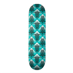Shamanic Sea Turtles Pattern - cyan Skateboard