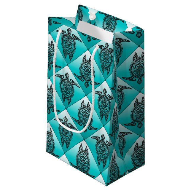 Shamanic Sea Turtles Pattern - cyan Small Gift Bag (Front Angled)