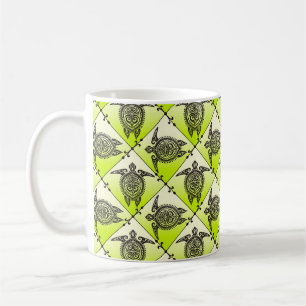 Shamanic Sea Turtles Pattern - green Coffee Mug