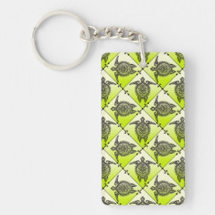 Shamanic Sea Turtles Pattern - green Key Ring