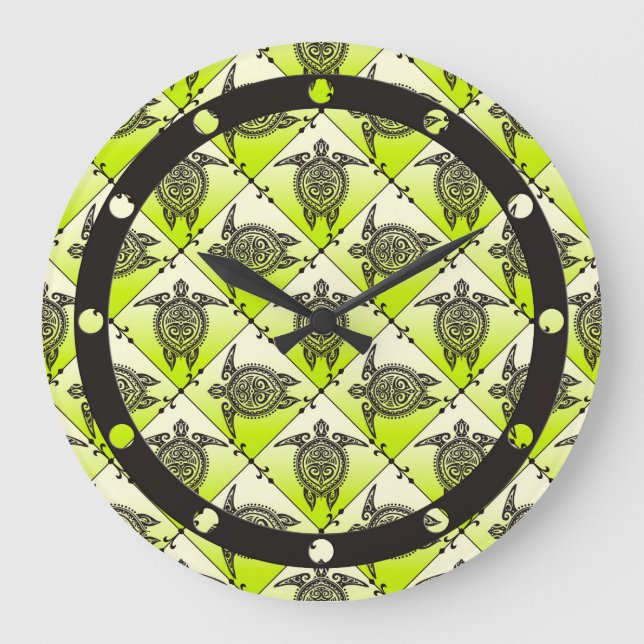 Shamanic Sea Turtles Pattern - green Large Clock (Front)