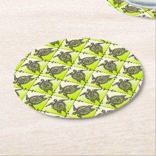 Shamanic Sea Turtles Pattern - green Round Paper Coaster