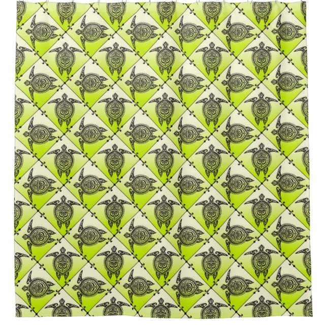 Shamanic Sea Turtles Pattern - green Shower Curtain (Front)