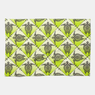 Shamanic Sea Turtles Pattern - green Tea Towel