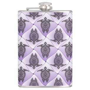 Shamanic Sea Turtles Pattern - violet Hip Flask