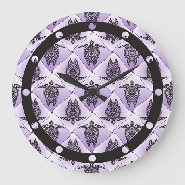 Shamanic Sea Turtles Pattern - violet Large Clock (Front)