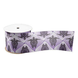 Shamanic Sea Turtles Pattern - violet Satin Ribbon