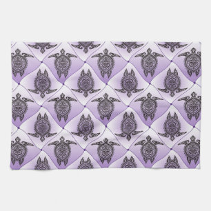 Shamanic Sea Turtles Pattern - violet Tea Towel