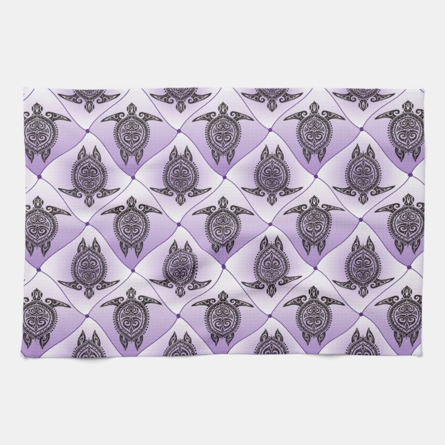 Shamanic Sea Turtles Pattern - violet Tea Towel (Horizontal)
