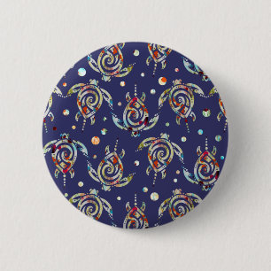 Shamanic Sea Turtles Pattern + your backgr. color 6 Cm Round Badge