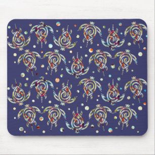 Shamanic Sea Turtles Pattern + your backgr. color Mouse Mat