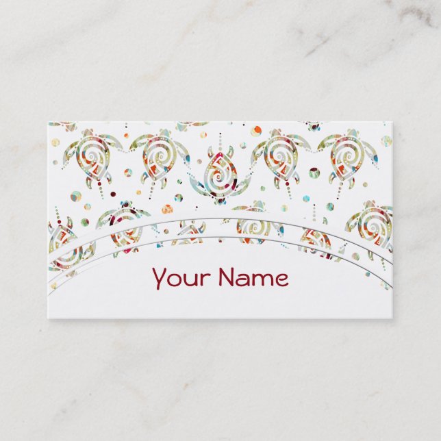 Shamanic Sea Turtles Pattern + your backgr. colour Business Card (Front)