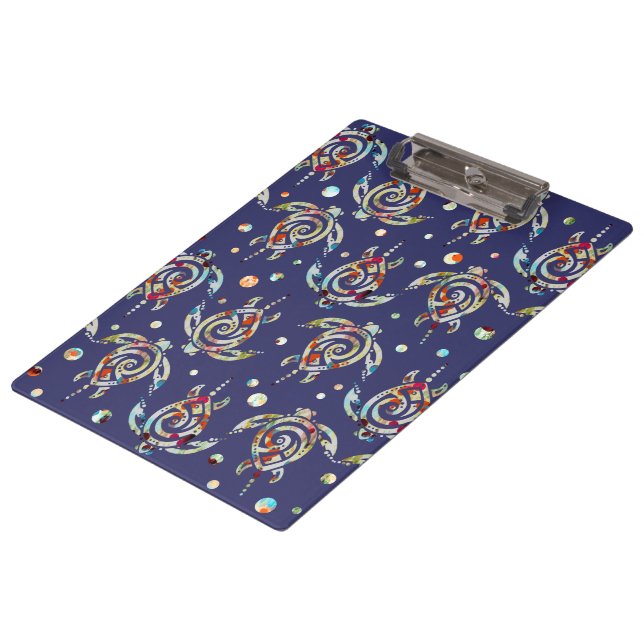Shamanic Sea Turtles Pattern + your backgr. colour Clipboard (Angled)