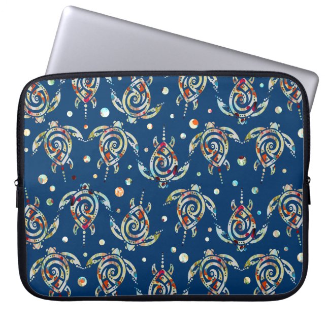 Shamanic Sea Turtles Pattern + your backgr. colour Laptop Sleeve (Front)