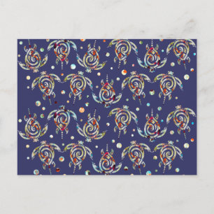 Shamanic Sea Turtles Pattern + your backgr. colour Postcard