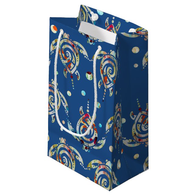 Shamanic Sea Turtles Pattern + your backgr. colour Small Gift Bag (Front Angled)