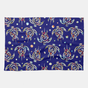 Shamanic Sea Turtles Pattern + your backgr. colour Tea Towel