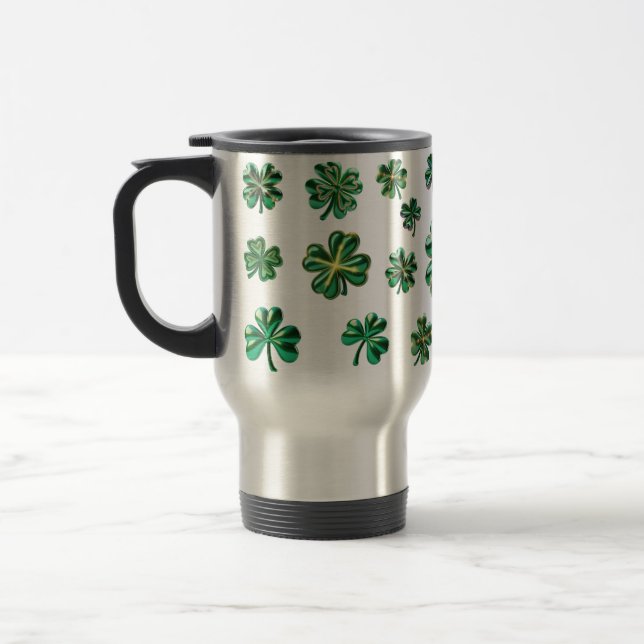  Shamrock 3D Clover Leaves Lucky  Travel Mug (Left)