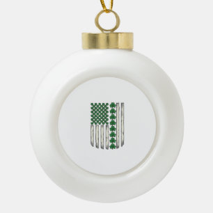 Shamrock American Flag Vintage Vector Design_1 Ceramic Ball Christmas Ornament