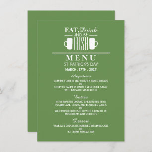 Shamrock and Beer Irish St Patrick's Day Menu Invitation
