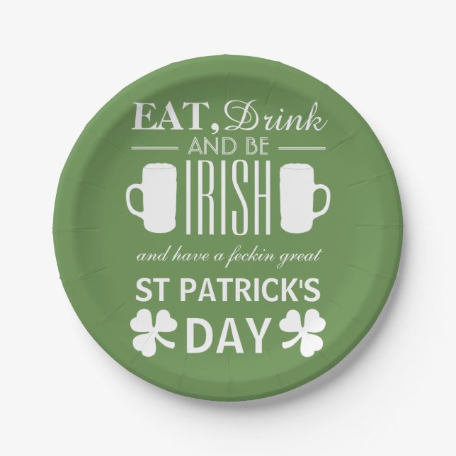 Shamrock and Beer Irish St Patrick's Day Paper Plate (Front)