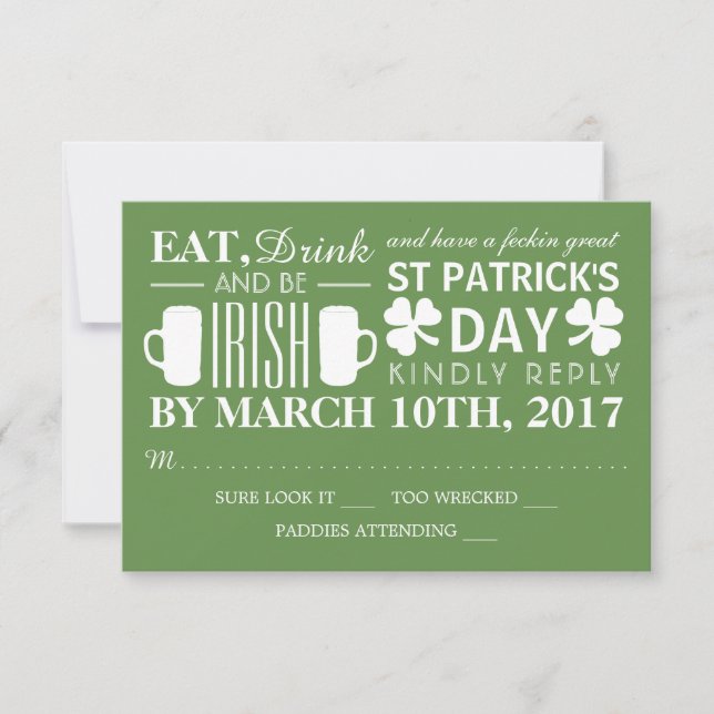 Shamrock and Beer Irish St Patrick's Day RSVP (Front)
