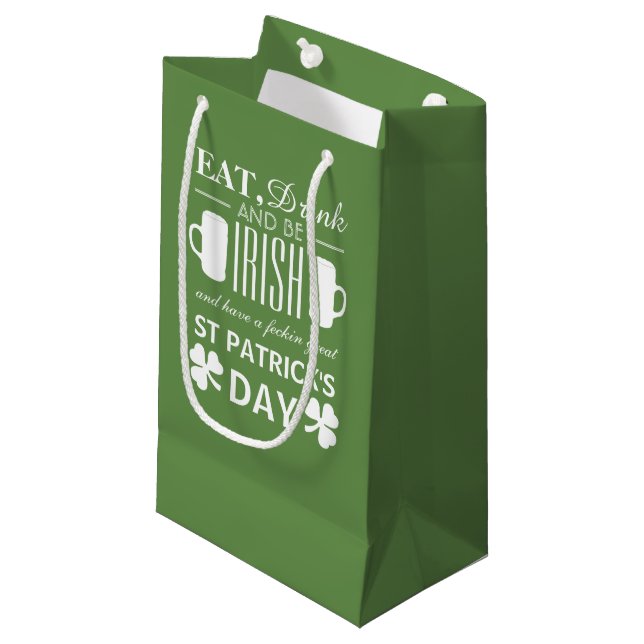 Shamrock and Beer Irish St Patrick's Day Small Gift Bag (Front Angled)