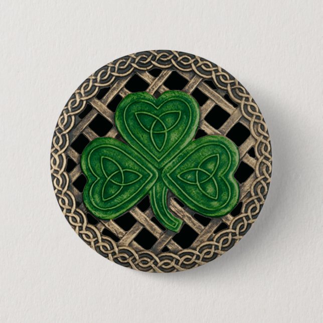 Shamrock And Celtic Knots Button Black (Front)