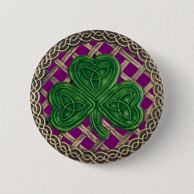 Shamrock And Celtic Knots Button Purple (Front)