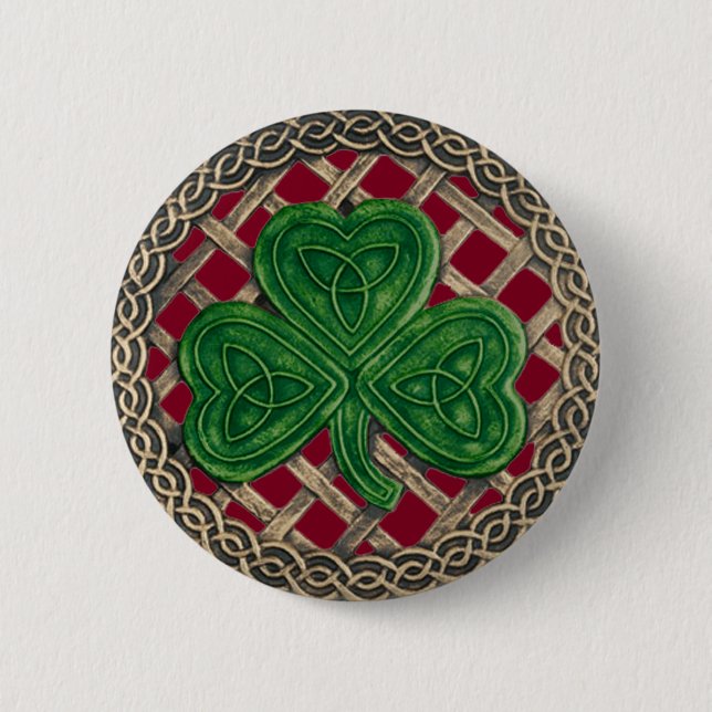 Shamrock And Celtic Knots Button Red (Front)