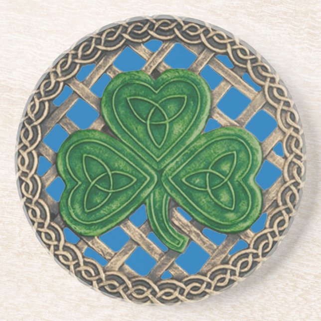 Shamrock And Celtic Knots Coaster Blue (Front)