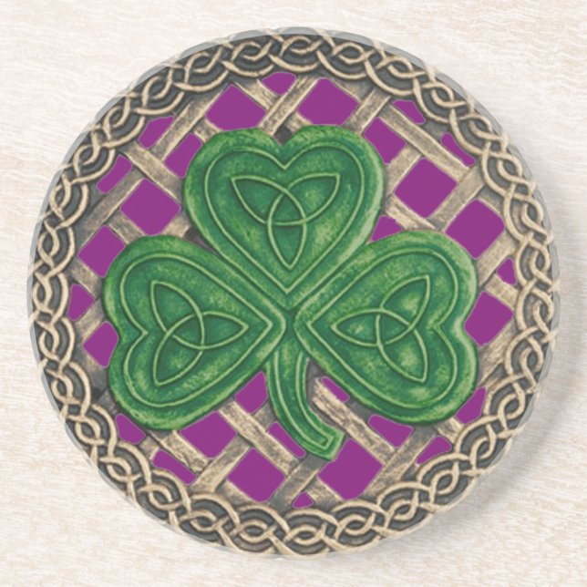Shamrock And Celtic Knots Coaster Purple (Front)