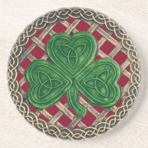 Shamrock And Celtic Knots Coaster Red