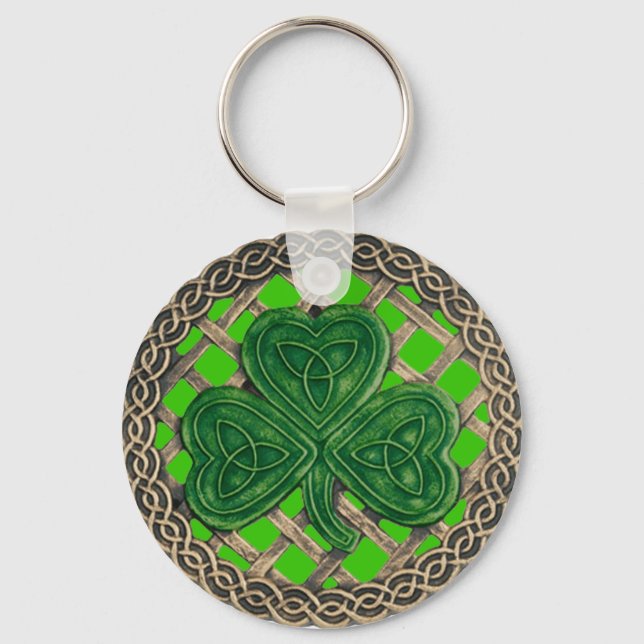 Shamrock And Celtic Knots Keychain Green (Front)