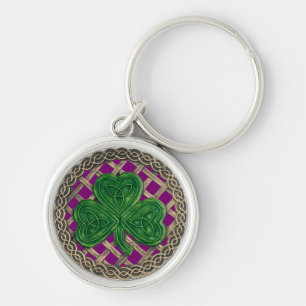 Shamrock And Celtic Knots Keychain Purple