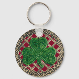 Shamrock And Celtic Knots Keychain Red