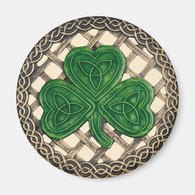 Shamrock And Celtic Knots Magnet Beige (Front)