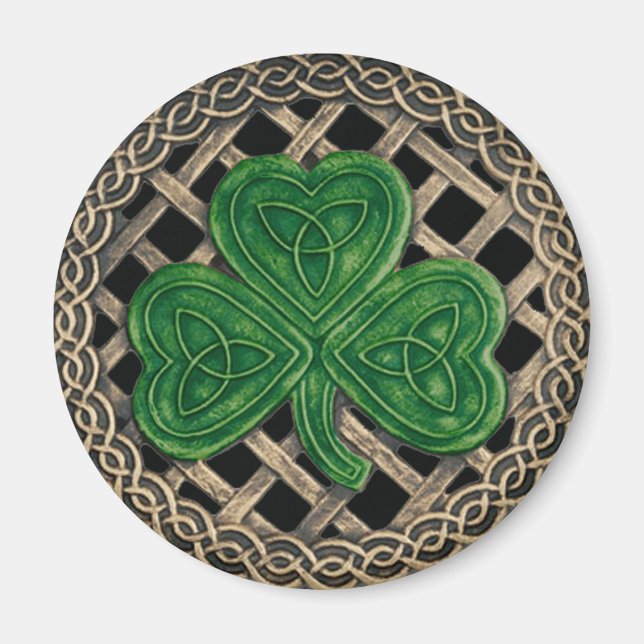 Shamrock And Celtic Knots Magnet Black (Front)