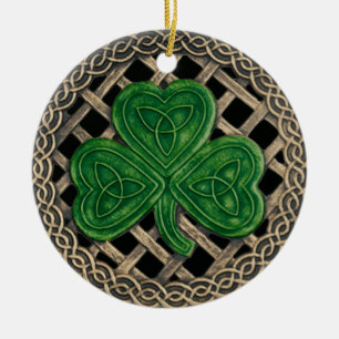 Shamrock And Celtic Knots Ornament Black