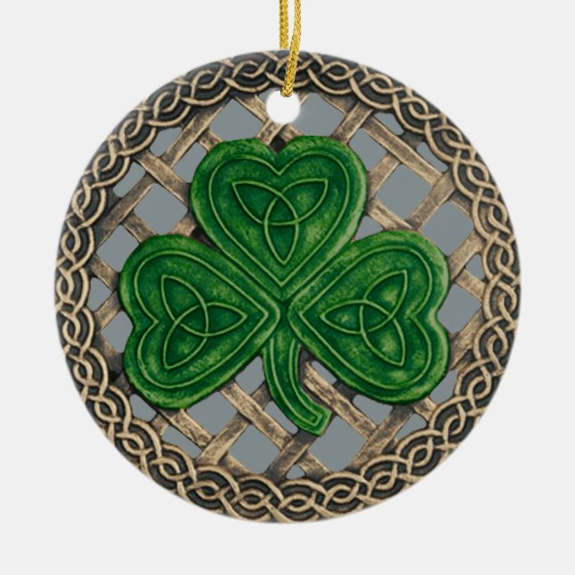 Shamrock And Celtic Knots Ornament  Grey (Front)