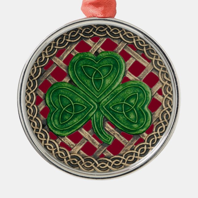 Shamrock And Celtic Knots Ornament  Red (Front)