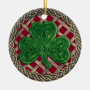 Shamrock And Celtic Knots Ornament Red
