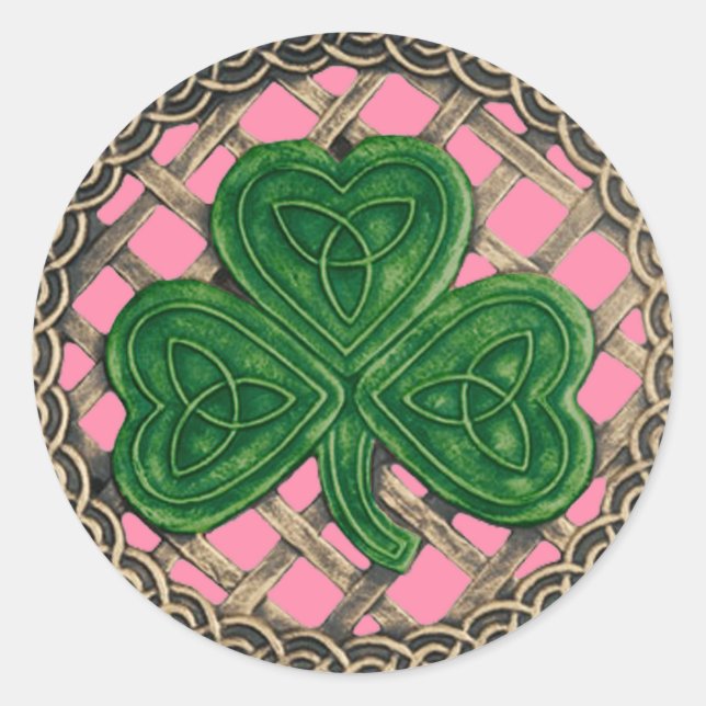 Shamrock And Celtic Knots Stickers Pink (Front)