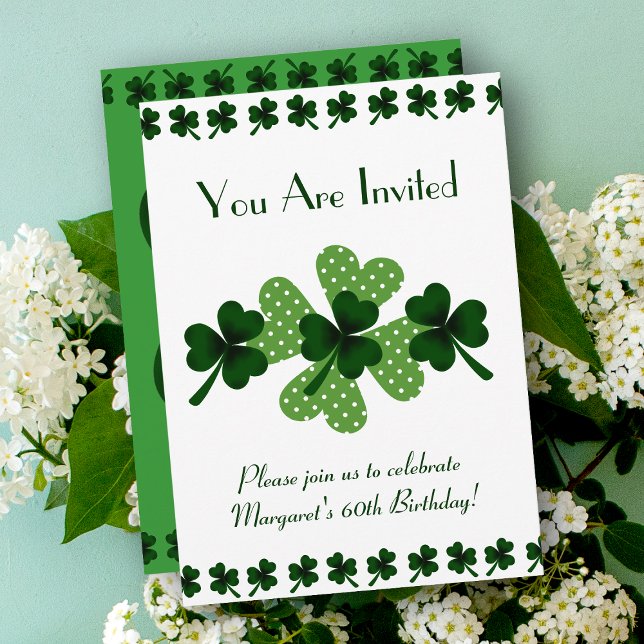 Shamrock and Four Leaf Clover Invitation (Shamrock and Four Leaf Clover Birthday Invitation.  Add Irish vibes to your birthday!)