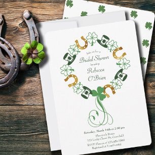 Shamrock and Gold Horseshoe Wreath Bridal Shower Invitation